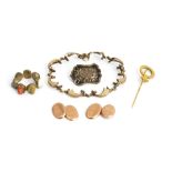 A Victorian mourning brooch and four further items, (5).