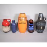 A group of five mid-20th century west German pottery vases, the largest 39cm tall (5)