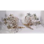 A pair of Georgian style giltwood two branch wall lights, modern, the backplate of marbled...