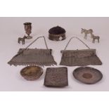 A silver mounted pin cushion box and further items, (10)