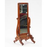 A small mid-19th century mahogany cheval mirror