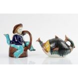A majolica Isle of Man novelty teapot and cover, late 19th century, probably William...