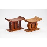 Two 20th century carved hardwood Ashanti stools, each approx 50cm wide x 38cm high, (2).