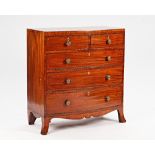 A Regency mahogany bowfront chest with two short and three long graduated drawers on splayed...