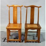 A pair of modern faux elm Chinese yoke back side chairs