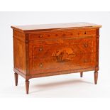 After Maggolini, an 18th century style marquetry inlaid walnut commode of three long graduated...