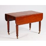 A Regency mahogany drop flap extending dining table on reeded supports, 115cm wide x 114cm long.