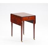 A George III inlaid mahogany small Pembroke table, with end frieze drawer on tapering square...