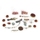 A group of brooches and further items, (qty)