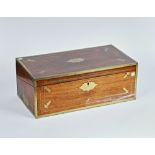 An early 19th century Anglo-Indian brass inlaid rosewood writing slope, with fitted interior,...