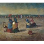 K Carole (20th Century) Women in Victorian dress at the beach