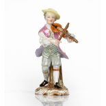 A Meissen outside decorated figure of a young man playing the violin, 19th century, modelled...