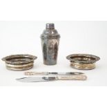 A small group of silver and plated wares, comprising;