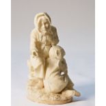 A carved alabaster figure group of two children begging