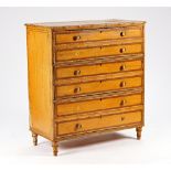 A Regency polychrome painted faux bamboo chest with three long full front drawers fronted as...