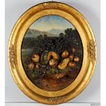 A Victorian diorama of fruit in a landscape