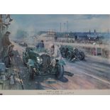 After Terence Cuneo, Bentleys at Le Mans 1929, reproduction print 62 x 82.5cm