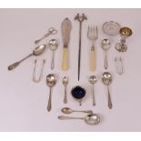 Silver flatware, comprising; a pair of fish servers, a fiddle pattern dessert spoon, a coffee...