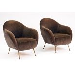 Possibly Carlo di Carli; a pair of 1950s Italian retro design easy armchairs on lacquered...