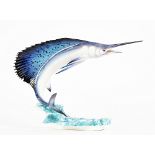 A Royal Worcester model of a sailfish, circa 1962, modelled by R. Van Ruyckevelt, no.326/ 500,...