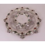 A Continental silver and cabochon varicoloured agate mounted table centrepiece stand, of...