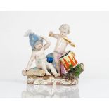 A Meissen outside decorated group emblematic of War, late 19th century, modelled as two putti...