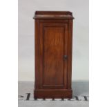 A late Victorian inlaid mahogany galleried bedside table with a single panelled door