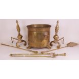 A Victorian brass coal bucket with lion mask handles, 35cm diameter x 30cm high