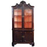 An 18th century Dutch Bonnet topped floor standing corner display cabinet, 120cm wide x 227cm...