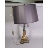 A Victorian style gilt metal and marble table lamp, 65cm high