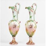 Delphin Massier ( 1836- 1907) a pair of tall Vallauris majolica ewers, late 19th century,...
