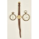A 9ct gold circular cased lady's wristwatch and two fob watches, (3).
