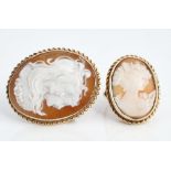 A 9ct gold and oval shell cameo ring, carved as the portrait of a lady within a ribbon twist...
