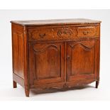 A 19th century French oak buffet with single drawer over a pair of arch panel cupboards, 125cm...