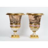 A large pair of Paris porcelain campana vases, late 18th century, each painted en grisaille...