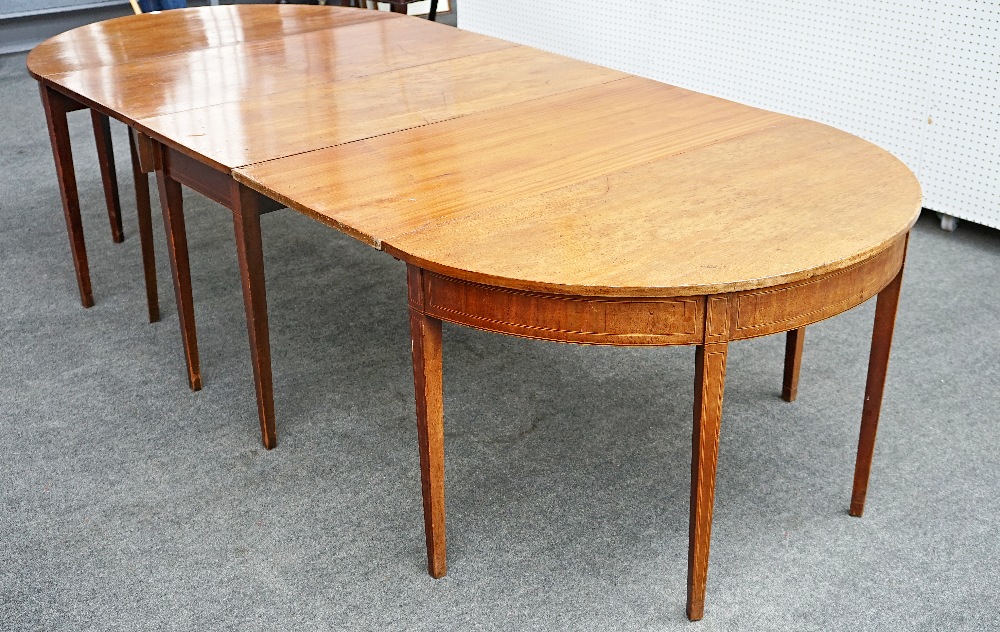 A George III inlaid mahogany 'D' end extending dining table with three extra leaves on... - Image 5 of 8