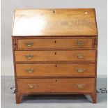 A George III mahogany bureau with fitted interior over four long graduated drawers on bracket...