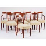 A set of eight Regency mahogany dining chairs on tapering reeded supports and a pair of...