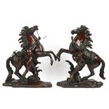 A large pair of French bronze Marly horses