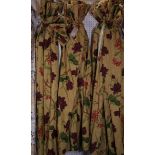 Curtains, a pair lined and interlined, floral decoration, each 98cm x 200cm, with pole