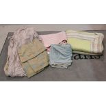 Textiles, a group of silk curtain material, blankets, pillow cases and sundry