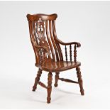 A 19th century elm kitchen/Windsor style chair with pierced splat on turned supports, 55cm...