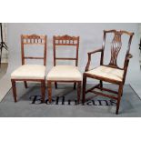 A pair of 19th century mahogany open armchairs on tapering square supports, 53cm wide x 100cm...