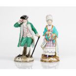 A matched pair of Meissen figures of a gallant and companion, late 19th century, both modelled...