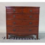A late George III mahogany bowfront chest of two short and three long graduated drawers,