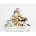 A Meissen group of lovers, 20th century, after J.J Kaendler, modelled as a gallant and...