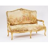 A Louis XV style gilt framed three piece salon suite (3).