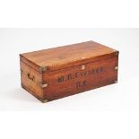 A 19th century brass bound teak rectangular lift top trunk, 88cm wide x 34cm high.