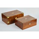 A 19th century rosewood rectangular lift top box, 31cm wide; 12cm high, together with a brass...