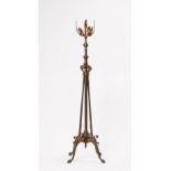 An Arts & Crafts brass and copper telescopic standard lamp, in the W.A.S Benson style